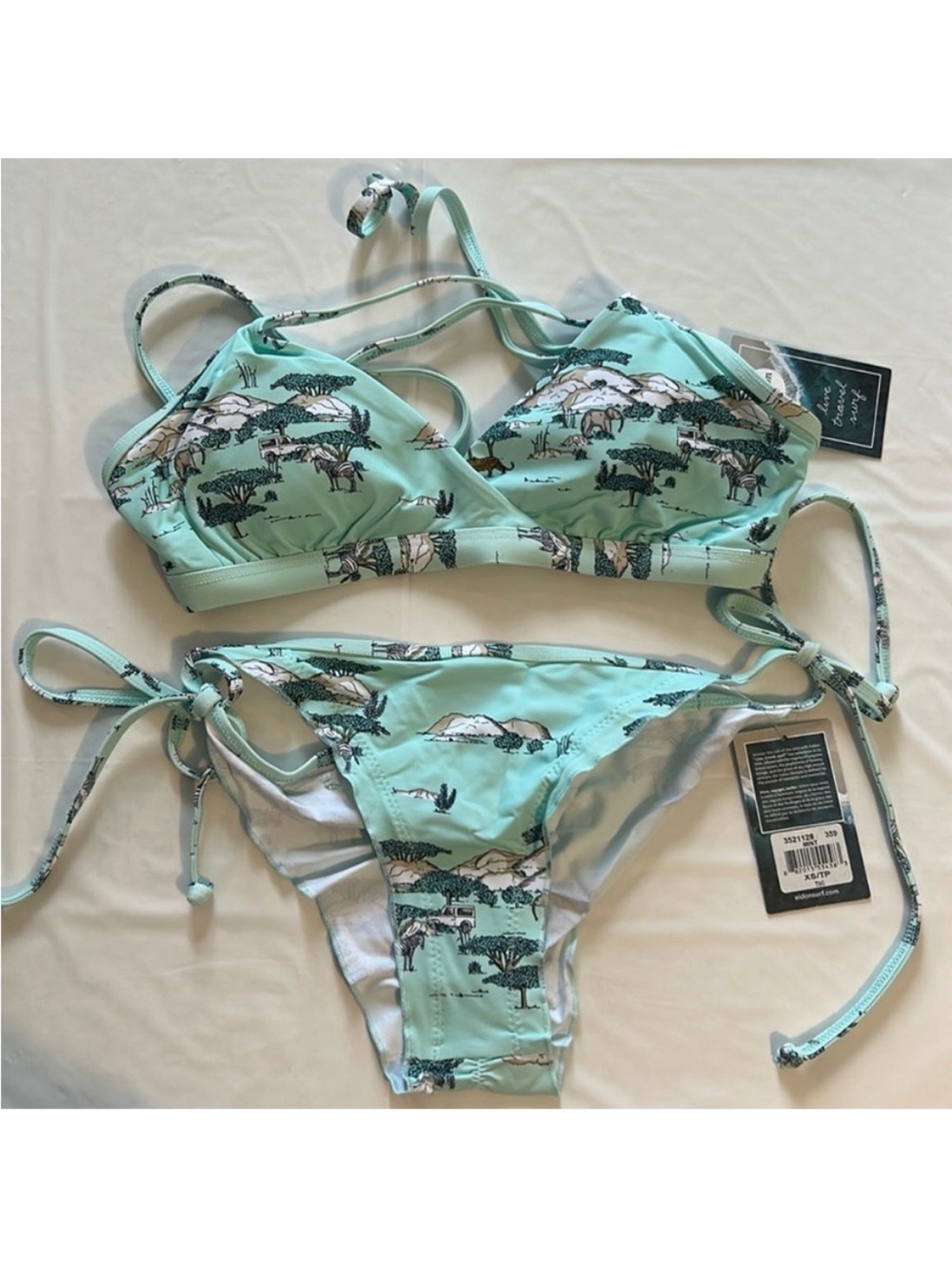 Eidon Surf XSmall Bikini 2-Piece Set Madison Top & Tiki Bottom Mint Daydream NWT